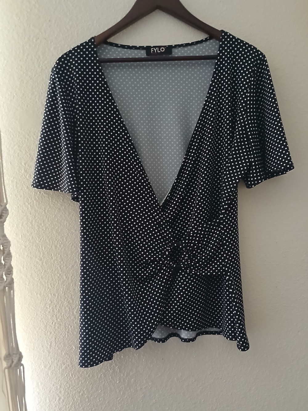 FYLO Black Polka Dot Wrap Top